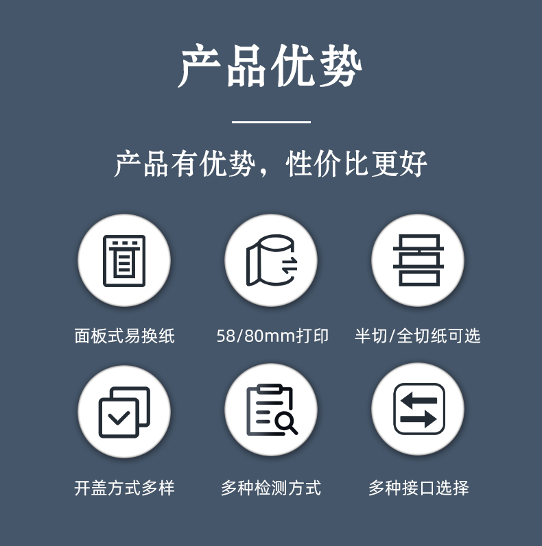 MS-MA90的產(chǎn)品優(yōu)勢58mm/80mm打印紙寬可選，多接口設計